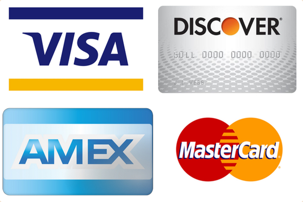 We accept Visa, Mastercard, Discover and American Express credit cards.